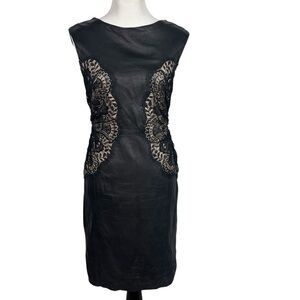 Tadashi Shoji Black Leather Lace Dress Women's Size 10